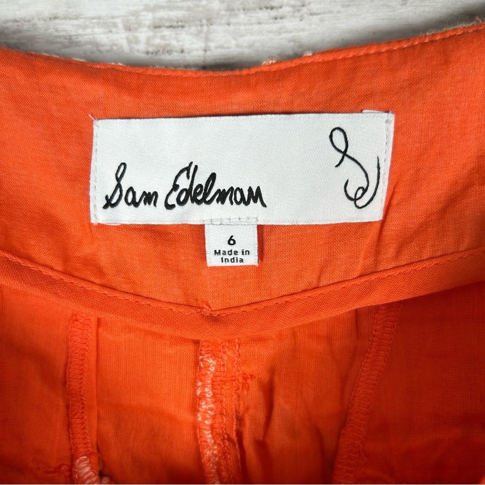 Sam Edelman Romy Highrise Pleated Eyelet Orange Cotton Shorts 6 - Picture 6 of 7